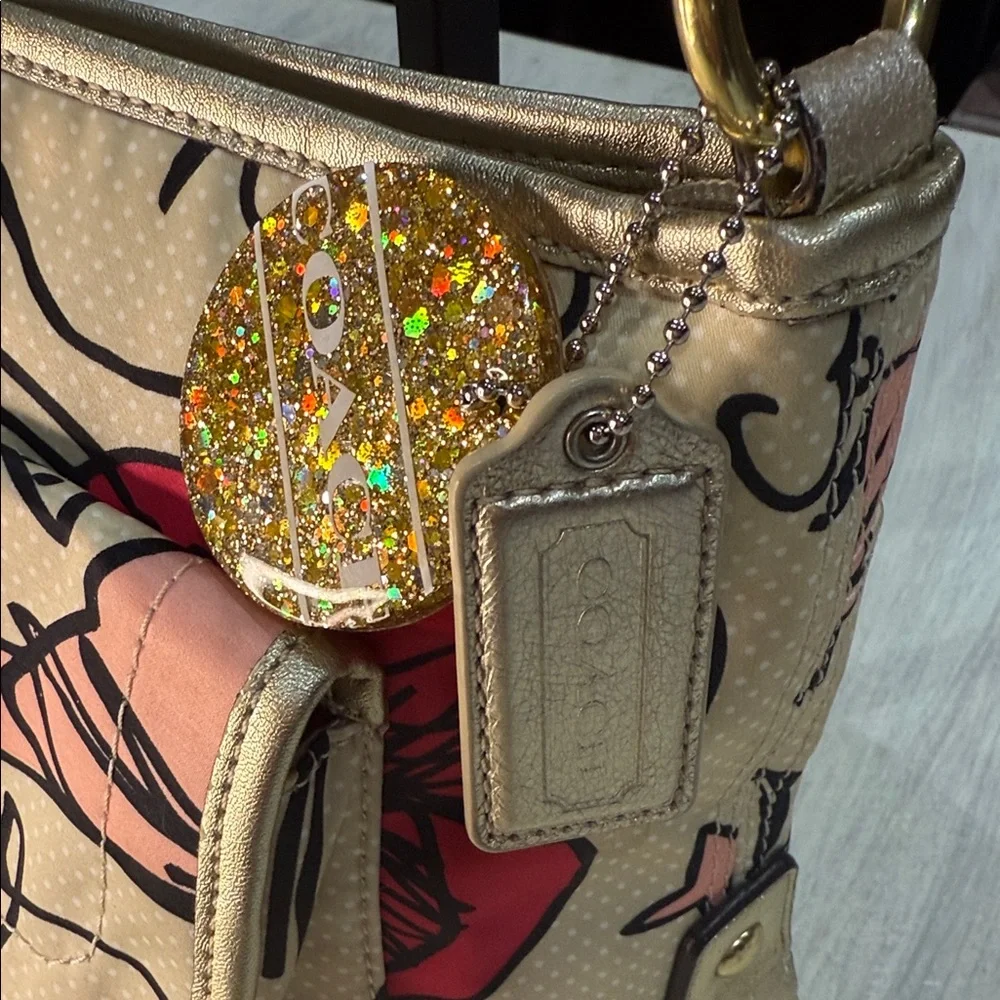 Coach Poppy Beige and Pink Floral Graphic Shoulder Bag